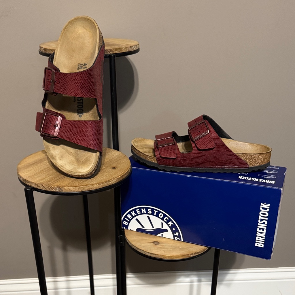 Birkenstock Burgundy Sandals With Cork Footbed